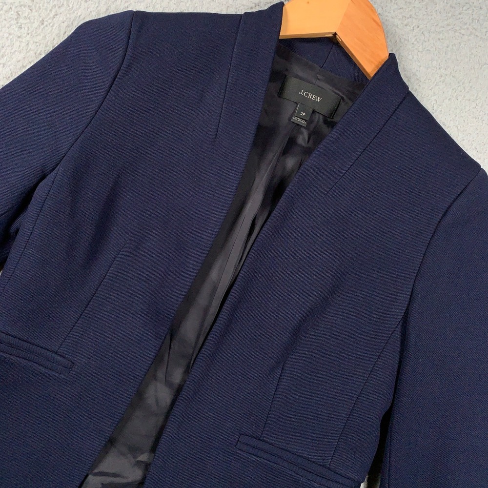 J.Crew Going-out Blazer Jacket Womens 2P Navy Blue Stretch Twill Open Front Coat
